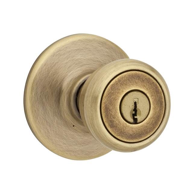 Kwikset 400T-5 Tylo Knob Entry Door Lock with 6AL Latch and RCS Strike Antique Brass Finish
