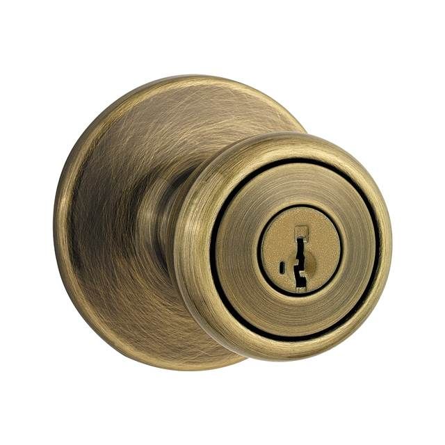 Kwikset 400T-5S Tylo Knob Entry Door Lock SmartKey with 6AL Latch and RCS Strike Antique Brass Finish
