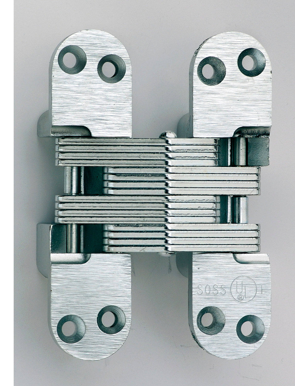 Soss 418US26D 1-1/8" x 4-39/64" Heavy Duty Alloy Steel Fire Rated Invisible Hinge for 1-3/4" Doors Satin Chrome Finish