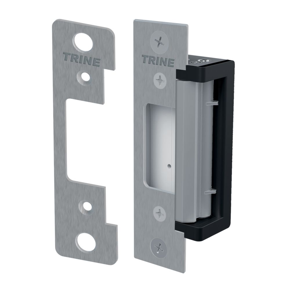 Trine 4300CC32D Electric Strike for Cylindrical Locks and Deadlatches with 4 Faceplates of CC and CCRD Satin Stainless Steel Finish