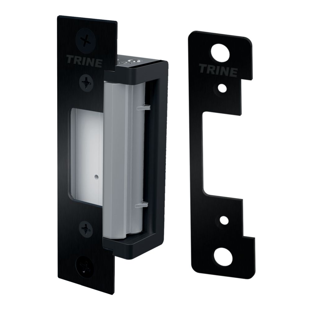 Trine 4300CCBLK Electric Strike for Cylindrical Locks and Deadlatches with 4 Faceplates of CC and CCRD Black Finish