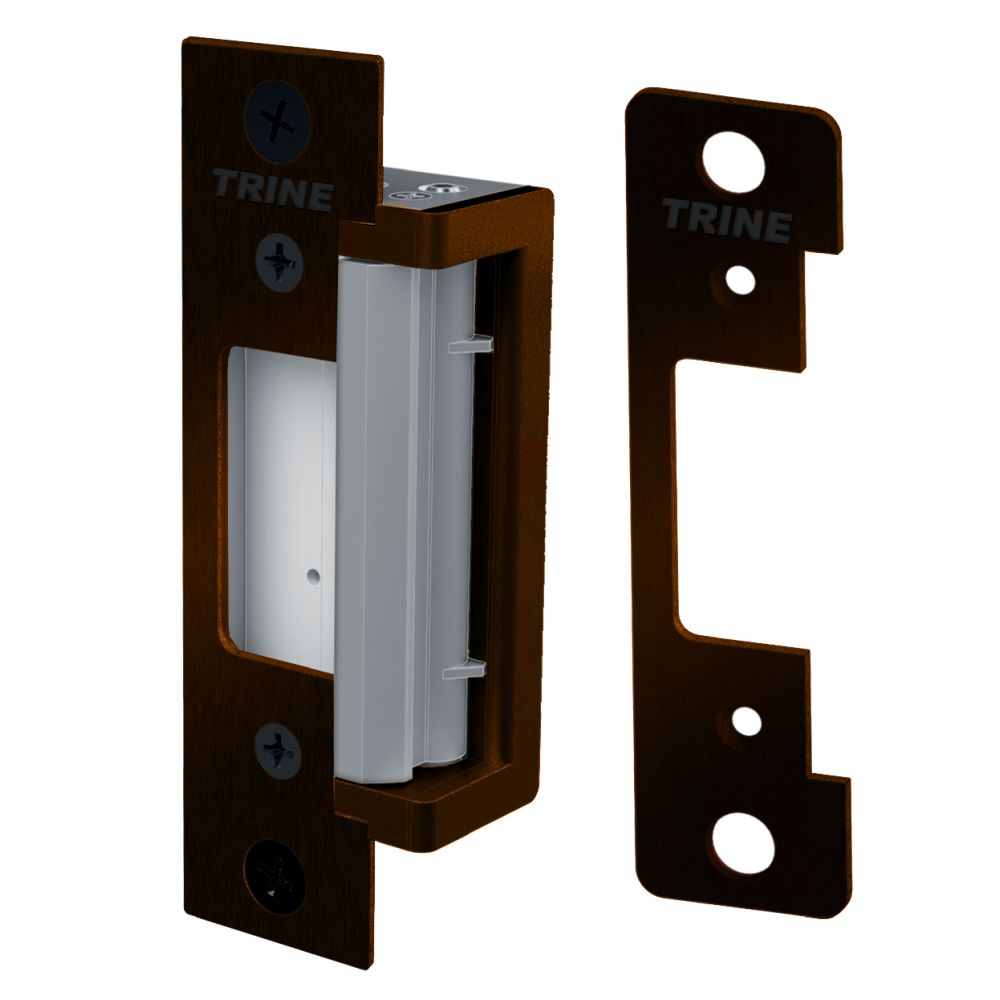 Trine 4300CCDKBZ Electric Strike for Cylindrical Locks and Deadlatches with 4 Faceplates of CC and CCRD Dark Bronze Finish