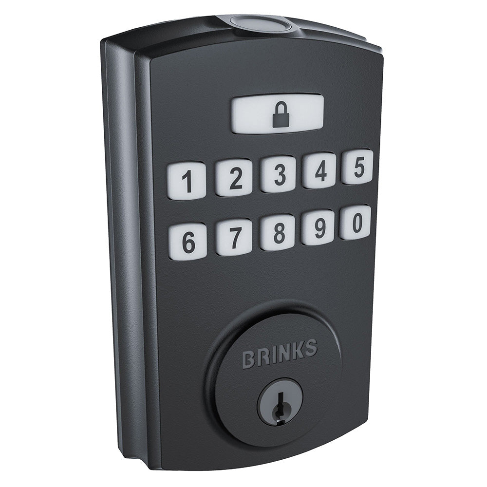 Brinks 4392122 Electronic Fingerprint Keypad Deadbolt with Pro Guard Matte Black Finish