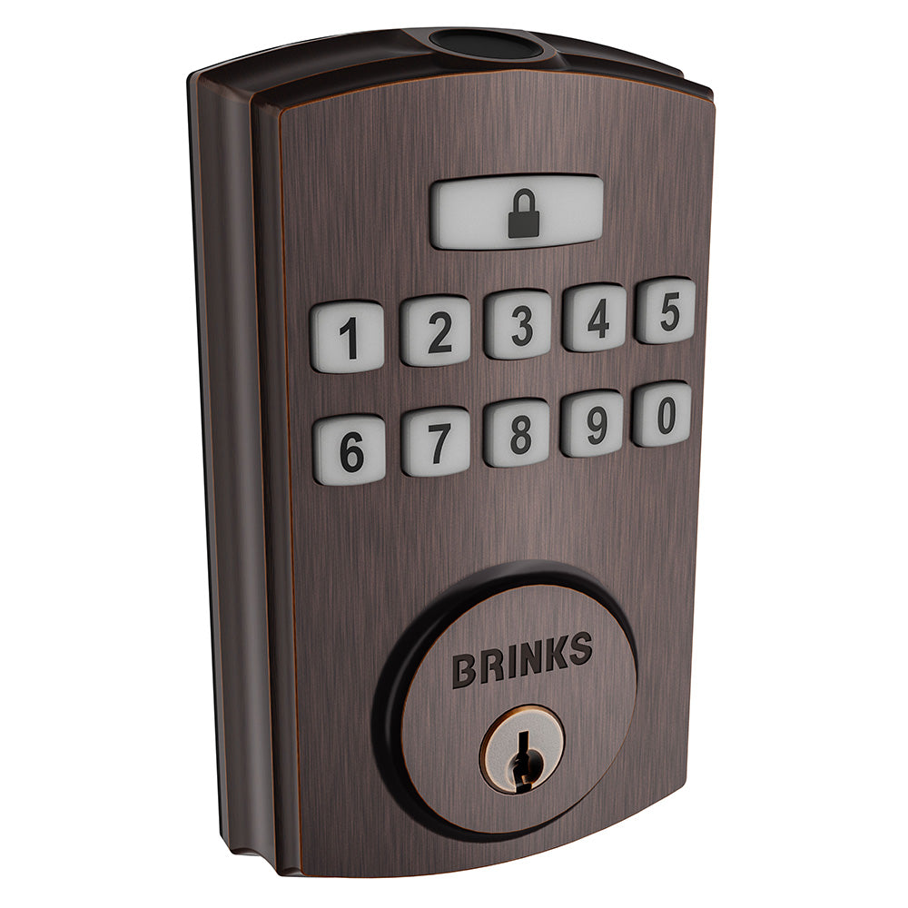 Brinks 4392150.BRINKS Electronic Fingerprint Keypad Deadbolt with Pro Guard Tuscan Bronze Finish