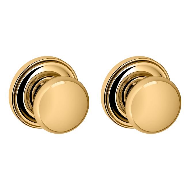 Baldwin 5000031PASS Preconfigured 5000 2" Baltimore Knob with 5048 Rose Passage Lock with 2-3/8" Backset and Full Lip Strike Unlacquered Brass Finish