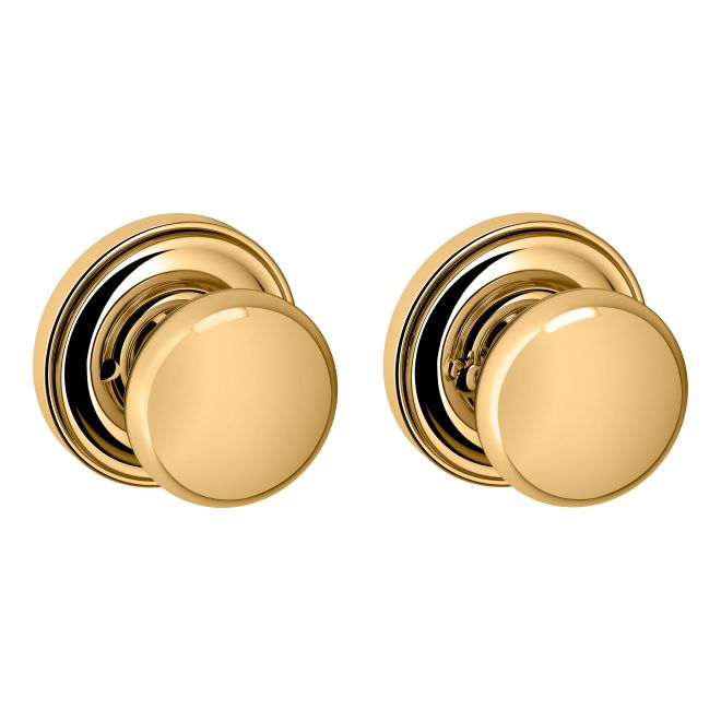 Baldwin 5000031PRIV Preconfigured 5000 2" Baltimore Knob with 5148 Rose Privacy Lock with 2-3/8" Backset and Full Lip Strike Unlacquered Brass Finish