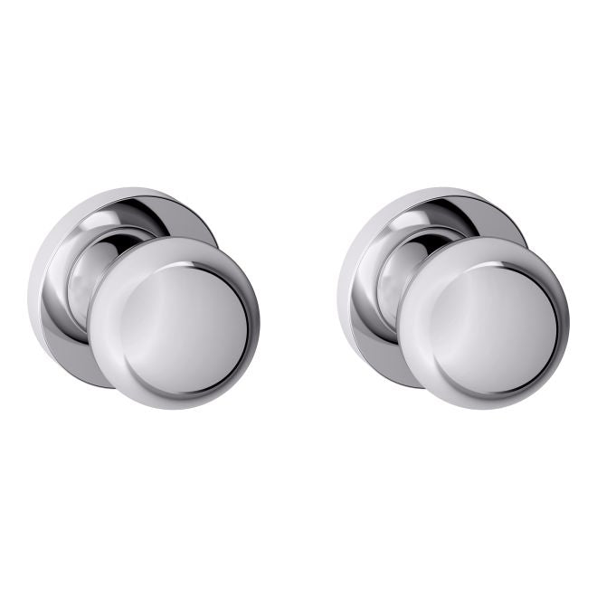 Baldwin 5041260PASS Preconfigured 5041 Knob with 5046 Rose Passage Lock with 2-3/8" Backset and Full Lip Strike Bright Chrome Finish - Baldwin Quickship Item *