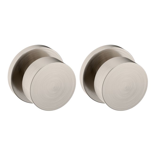 Baldwin 5055056PASS Preconfigured 5055 2-1/8" Minneapolis Knob with 5046 Rose Passage Lock with 2-3/8" Backset and Full Lip Strike Lifetime Satin Nickel Finish
