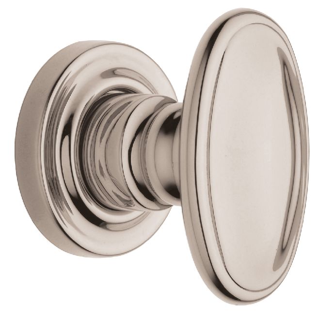 Baldwin 5057055PRIV Preconfigured 5057 Knob with 5148 Rose Privacy Lock with 2-3/8" Backset and Full Lip Strike Lifetime Bright Nickel Finish - Baldwin Quickship Item *