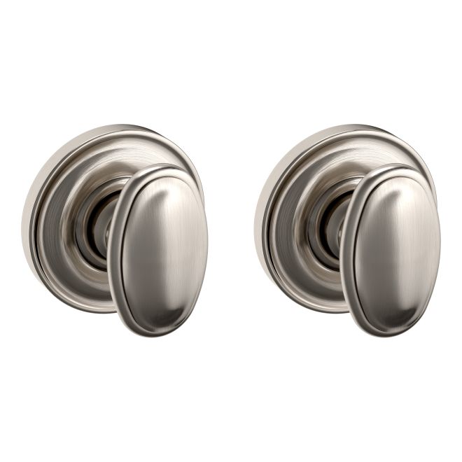 Baldwin 5057056PASS Preconfigured 5057 Knob with 5048 Rose Passage Lock with 2-3/8" Backset and Full Lip Strike Lifetime Satin Nickel Finish - Baldwin Quickship Item *