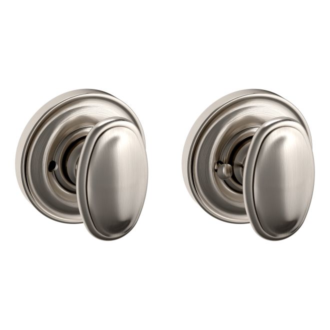 Baldwin 5057056PRIV Preconfigured 5057 Knob with 5148 Rose Privacy Lock with 2-3/8" Backset and Full Lip Strike Lifetime Satin Nickel Finish - Baldwin Quickship Item *