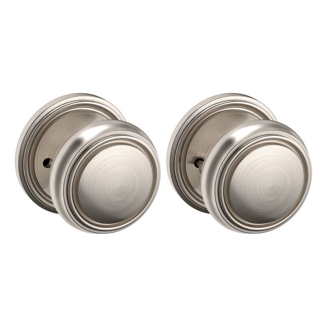 Baldwin 5068056PRIV Preconfigured 5068 2-3/8" Nashville Knob with 5123 Rose Privacy Lock with 2-3/8" Backset and Full Lip Strike Lifetime Satin Nickel Finish