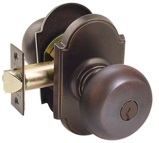 Emtek 5108PUS10B Providence Knob 2-3/8" and 2-3/4" Backset Keyed Entry with # 8 Rose for 1-3/8" to 2-1/16" Door Oil Rubbed Bronze Finish