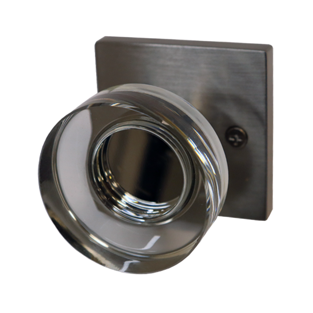Emtek 5110MDCUS15 Modern Disc Glass Knob 2-3/8" Backset Passage with Square Rose for 1-1/4" to 2" Door Satin Nickel Finish