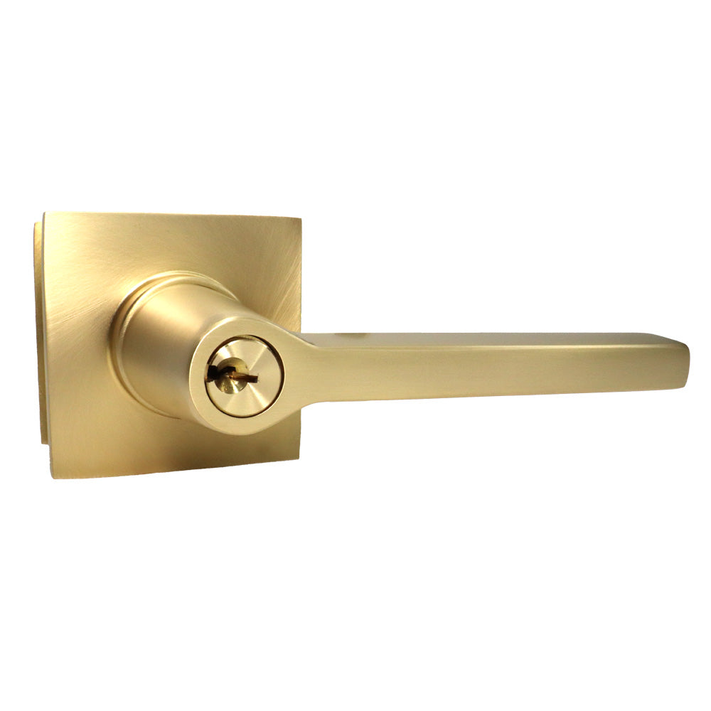 Emtek 5122HLOUS4RH.RLS Helios Lever Right Hand 2-3/8" and 2-3/4" Backset with Radius Latch Strike Keyed Entry with Square Rose for 1-3/8" to 2-1/16" Door Satin Brass Finish