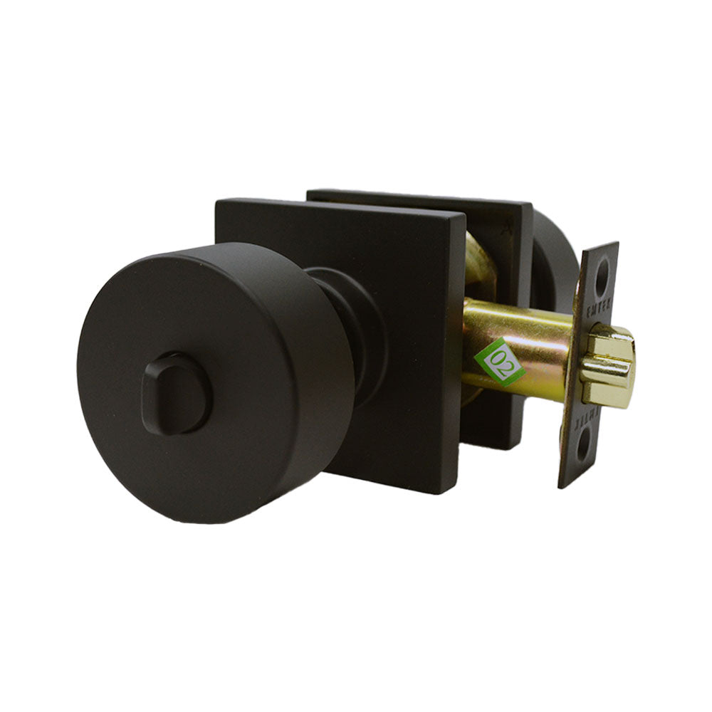 Emtek 5122ROUUS19 Round Knob 2-3/8" and 2-3/4" Backset Keyed Entry with Square Rose for 1-3/8" to 2-1/16" Door Flat Black Finish