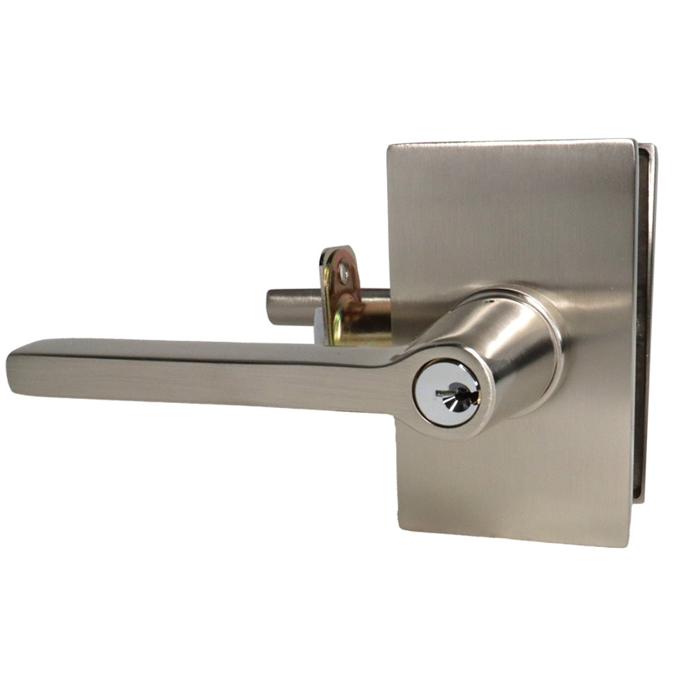 Emtek 5123HLOUS15RH.RLS Helios Lever Right Hand 2-3/8" Backset with Radius Latch Strike Keyed Entry with Modern Rectangular Rose for 1-3/8" to 2-1/16" Door Satin Nickel Finish