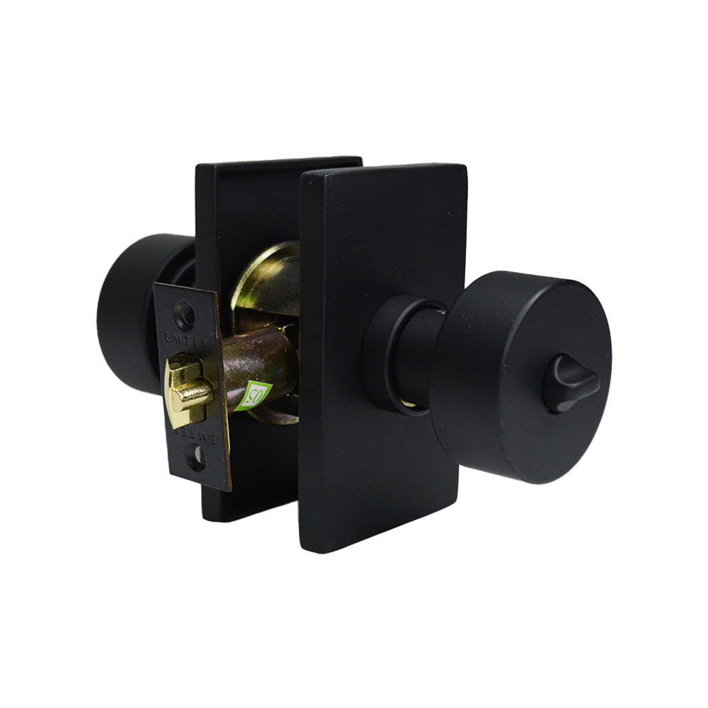 Emtek 5123ROUUS19 Round Knob 2-3/8" Backset Keyed Entry with Modern Rectangular Rose for 1-3/8" to 2-1/16" Door Flat Black Finish