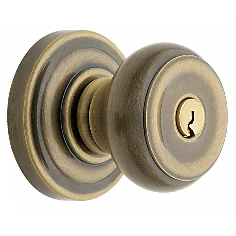 Baldwin 5210050ENTR 5210 Colonial Knob Emergency Egress Keyed Entry Antique Brass Finish