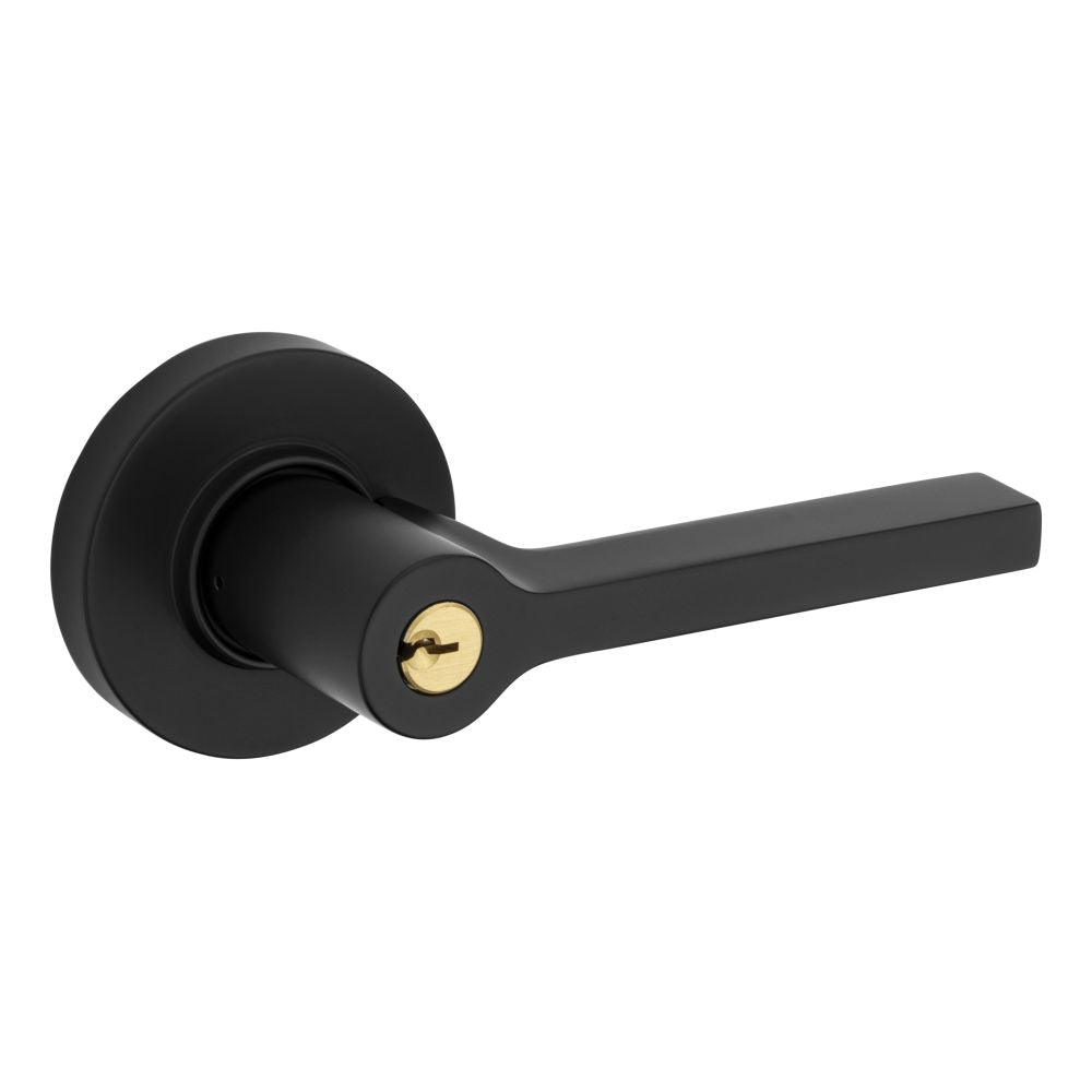 Baldwin 5260190LENT 5260 Left Hand Square Lever with Round Rose Emergency Egress Keyed Entry Satin Black Finish