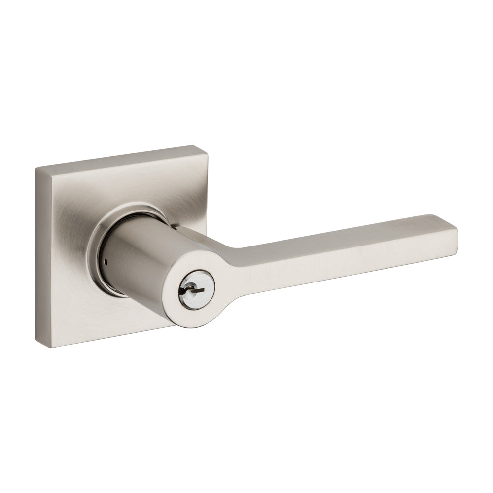 Baldwin 5285056LENT 5285 Left Hand Square Lever with Square Rose Emergency Egress Keyed Entry Lifetime Satin Nickel Finish