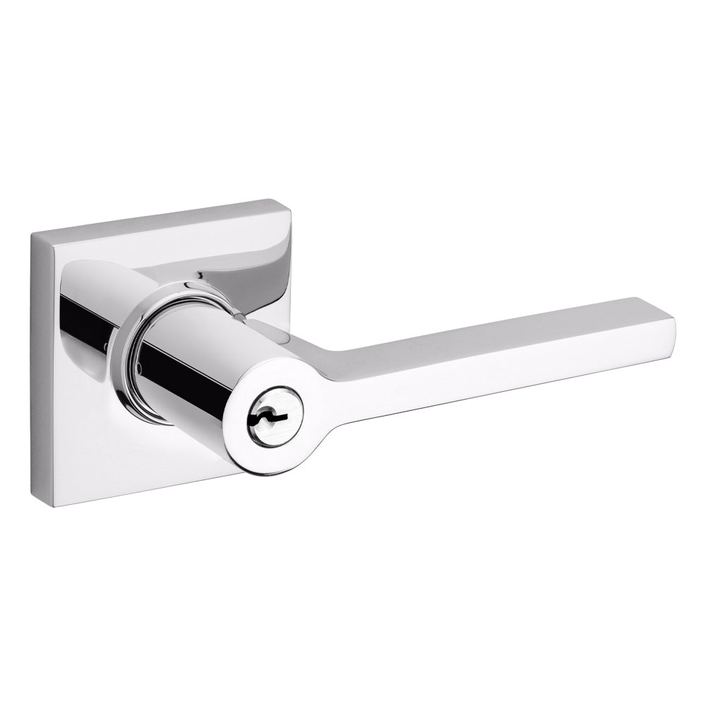 Baldwin 5285260LENT 5285 Left Hand Square Lever with Square Rose Emergency Egress Keyed Entry Bright Chrome Finish