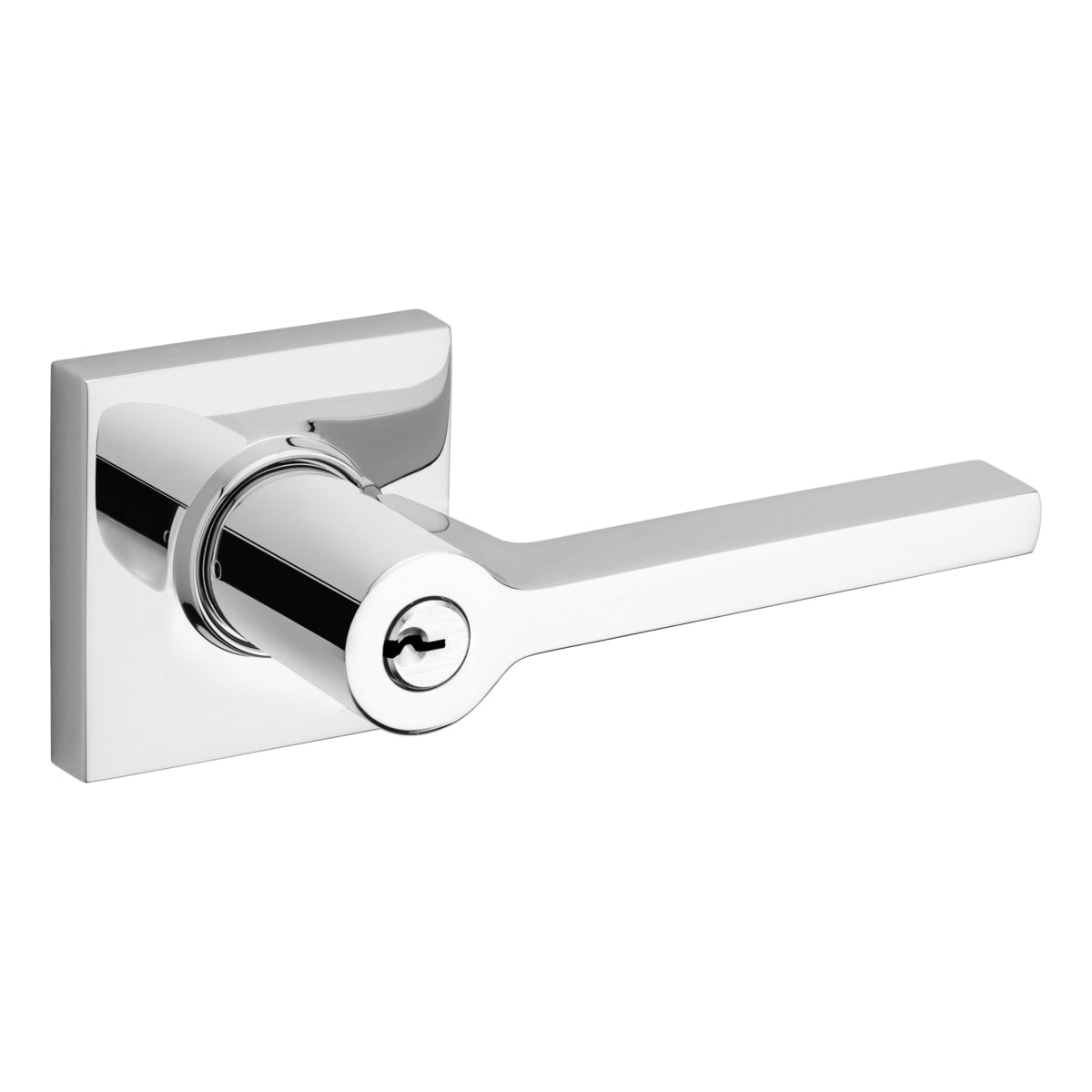 Baldwin 5285260RENT 5285 Right Hand Square Lever with Square Rose Emergency Egress Keyed Entry Bright Chrome Finish