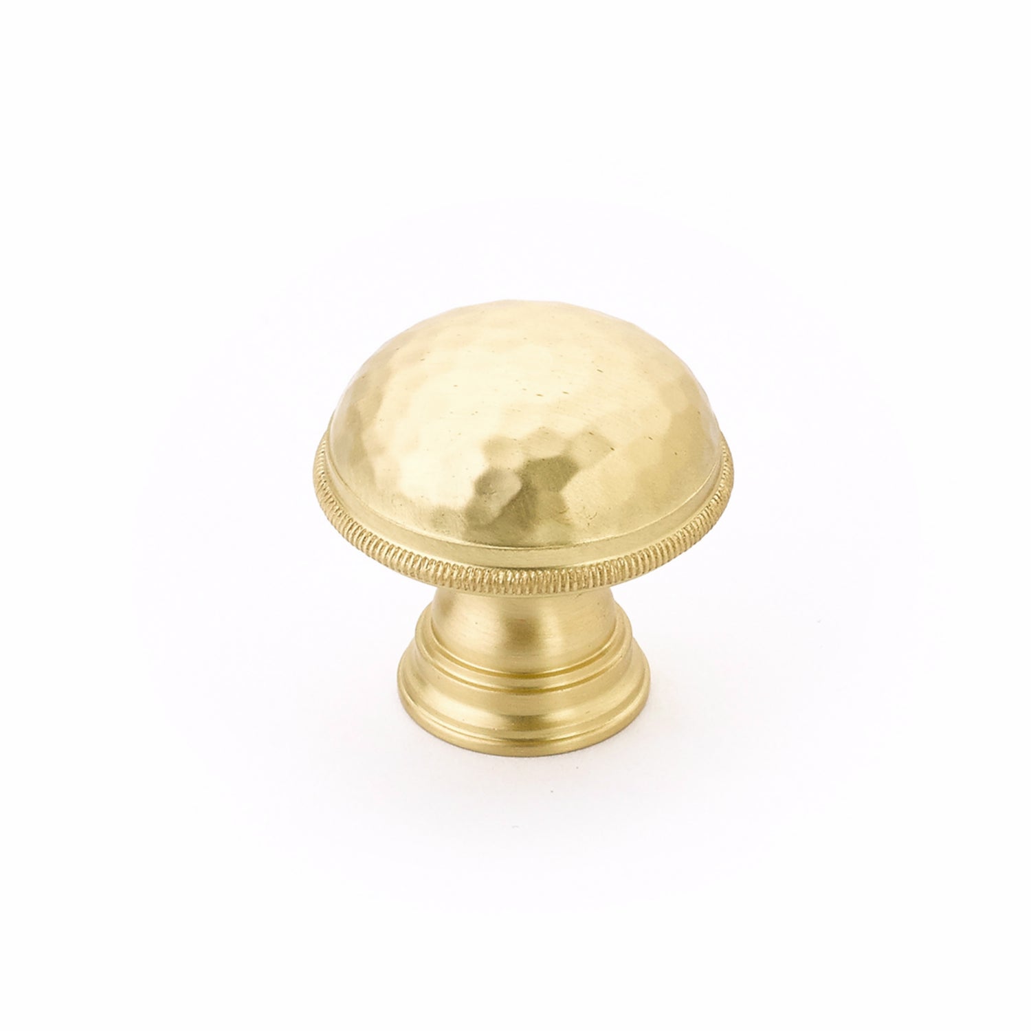 Schaub 571-SB 1-1/4" Atherton Hammered Knurled Edge Cabinet Knob Satin Brass Finish