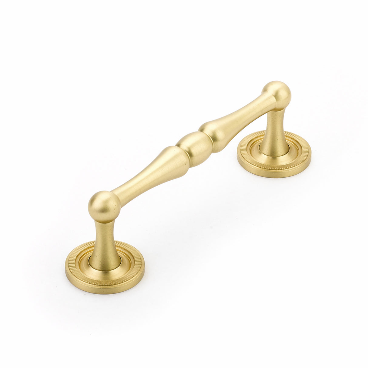 Schaub 576-SB 4" Center to Center Atherton Knurled Cabinet Pull Satin Brass Finish