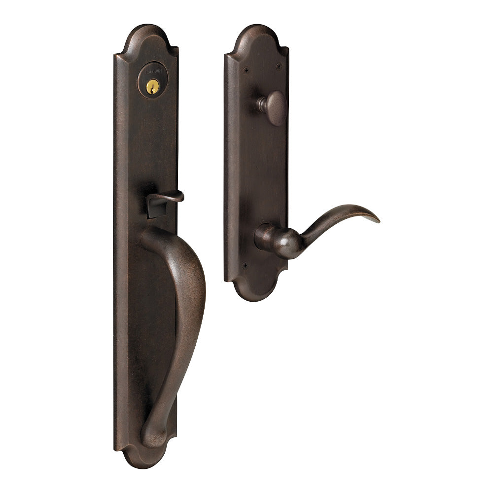 Baldwin 6402402LENT Left Hand Lever Entry Boulder Full Escutcheon Emergency Egress Handleset Distressed Oil Rubbed Bronze Finish