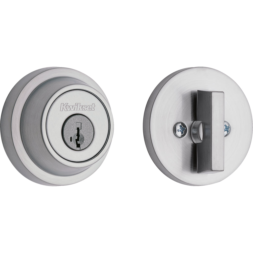 Kwikset 660RDT-26DS.DS Single Cylinder Round Deadbolt SmartKey with RCAL Latch and Dual RCS and 5303 Full Lip Strike K3 Satin Chrome Finish