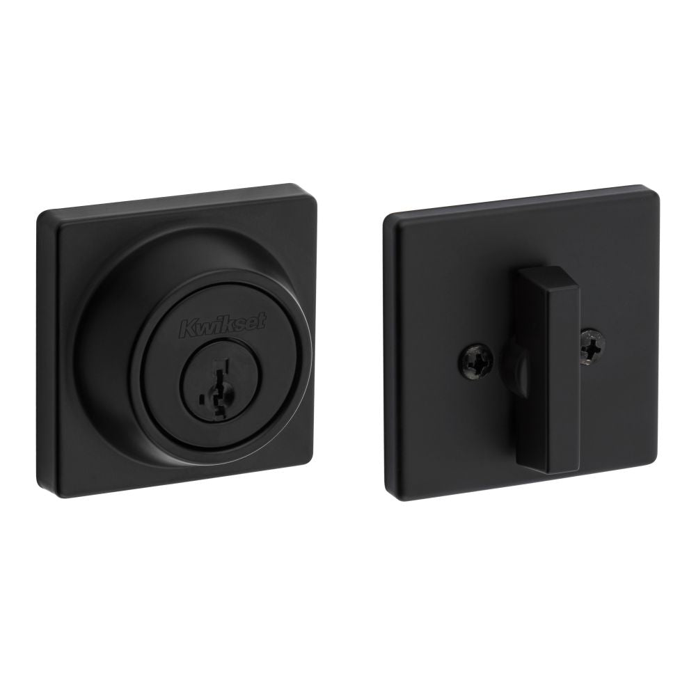 Kwikset 660SQT-514S.DS Single Cylinder Square Deadbolt SmartKey with RCAL Latch and Dual RCS and 5303 Full Lip Strike K3 Matte Black Finish