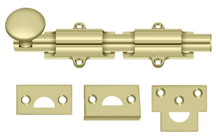 Deltana 6SB3-UNL 6" Surface Bolt; Heavy Duty; Unlacquered Bright Brass Finish