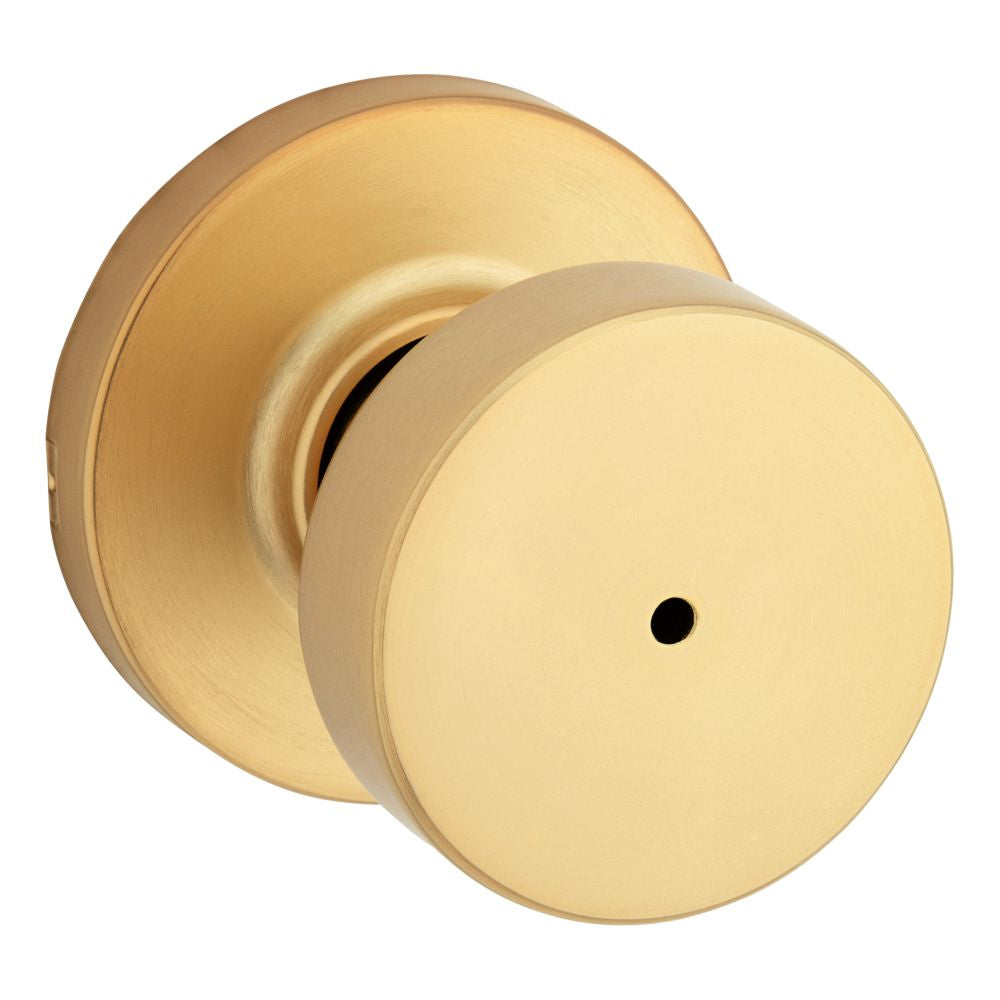 Kwikset 730PSKRDT-4 Pismo Knob with Round Rose Privacy Lock with 6AL Latch and RCS Strike Satin Brass Finish