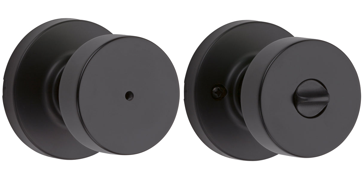 Kwikset 730PSKRDT-514 Pismo Knob with Round Rose Privacy Lock with 6AL Latch and RCS Strike Matte Black Finish