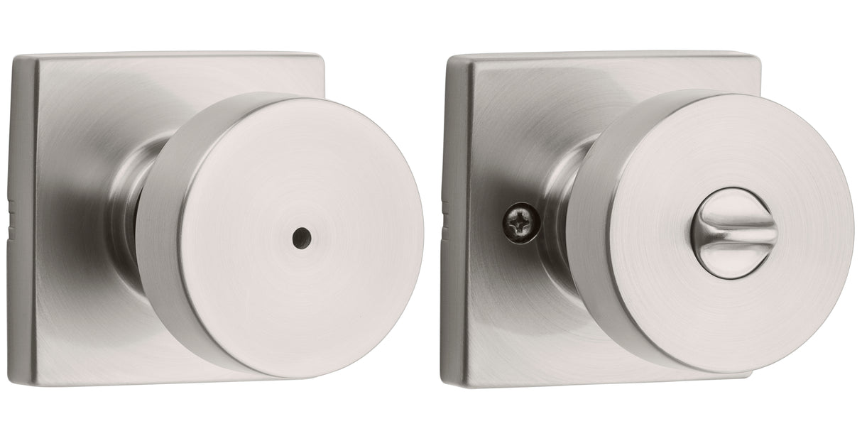 Kwikset 730PSKSQT-15 Pismo Knob with Square Rose Privacy Lock with 6AL Latch and RCS Strike Satin Nickel Finish