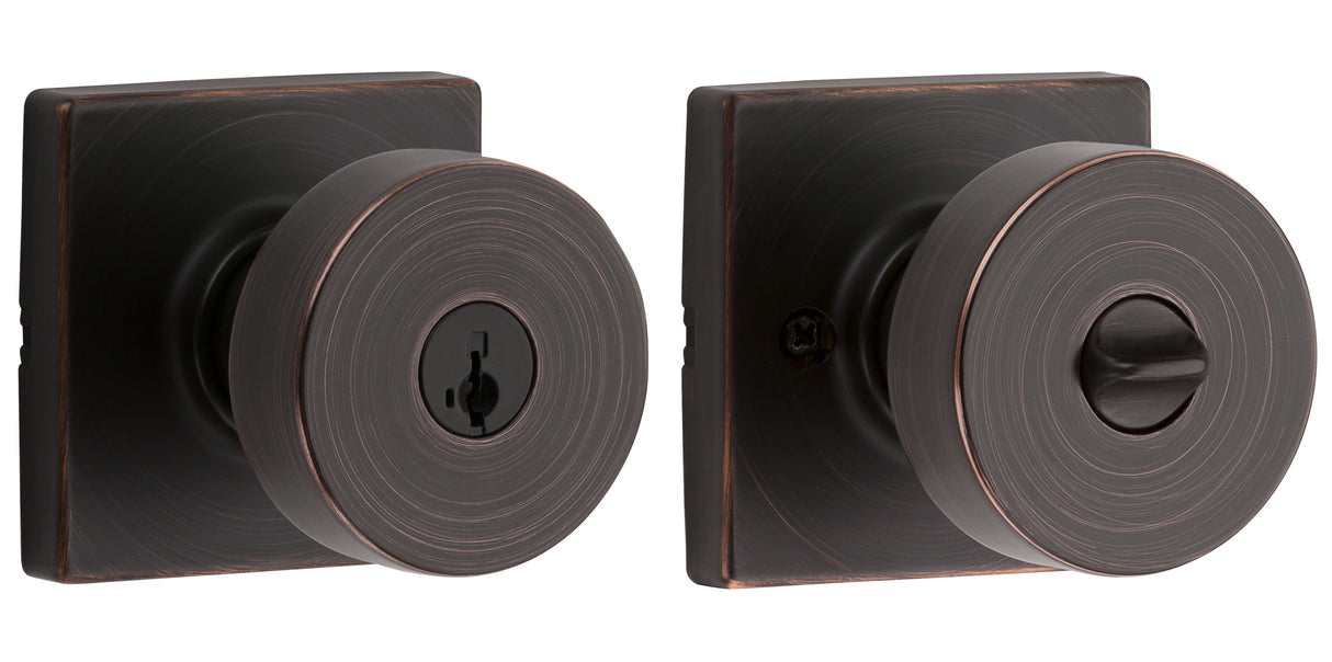 Kwikset 740PSKSQT-11PS Pismo Knob with Square Rose Entry Lock SmartKey with 6AL Latch and RCS Strike Venetian Bronze Finish