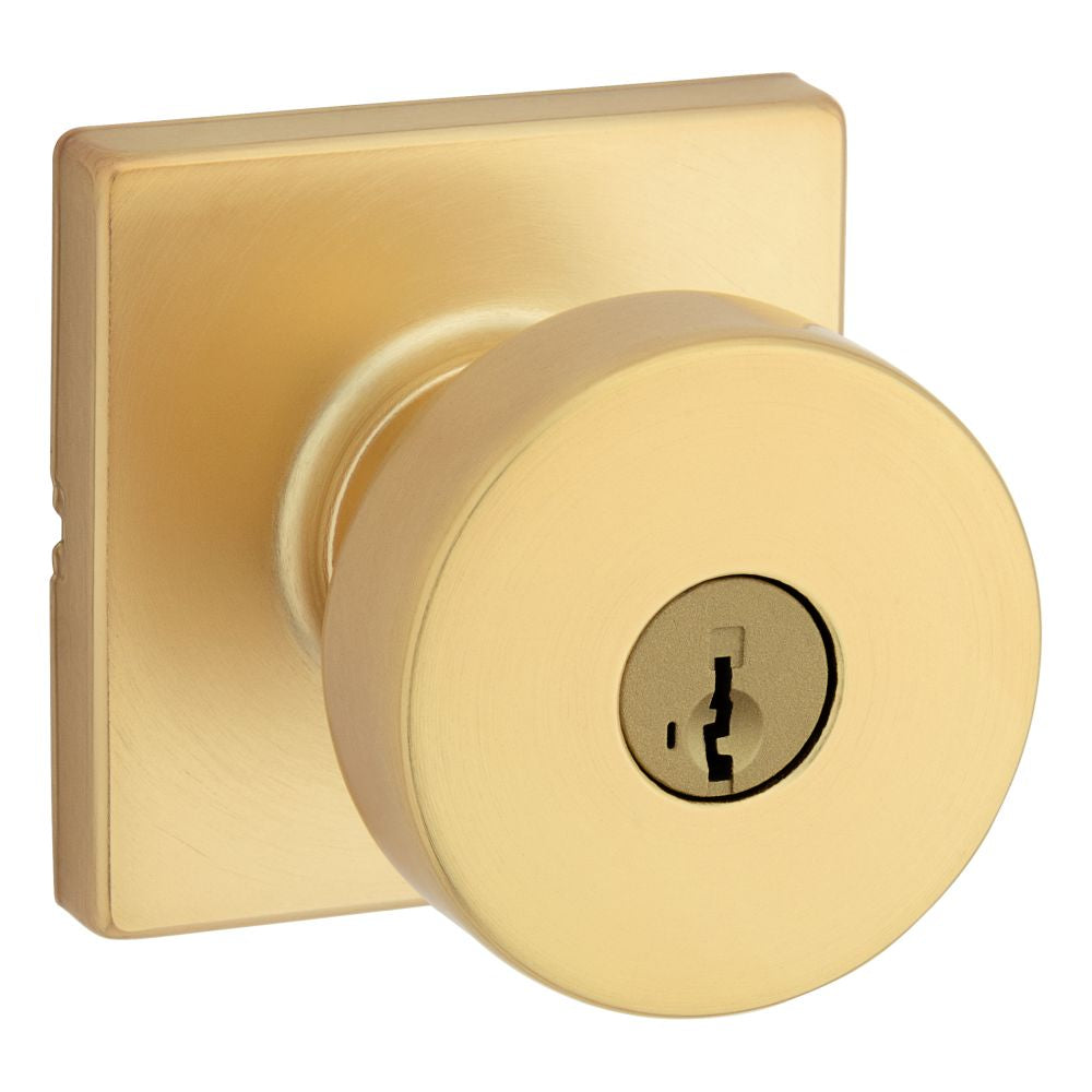 Kwikset 740PSKSQT-4S Pismo Knob with Square Rose Entry Lock SmartKey with 6AL Latch and RCS Strike Satin Brass Finish