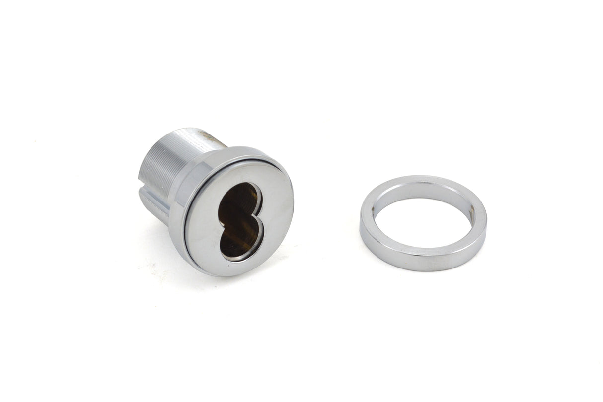 Schlage Commercial 80101625 Small Format Interchangeable Core Mortise Cylinder with L Cam; Compression Ring; and 1/4" Blocking Ring Bright Chrome Finish