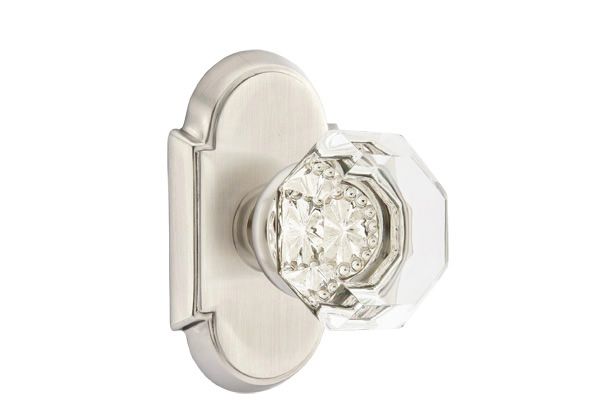 Emtek 8108OTUS15 Old Town Glass Knob 2-3/8" Backset Passage with # 8 Rose for 1-1/4" to 2" Door Satin Nickel Finish