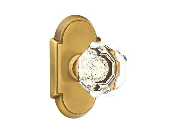 Emtek 8108OTUS7 Old Town Glass Knob 2-3/8" Backset Passage with # 8 Rose for 1-1/4" to 2" Door French Antique Brass Finish