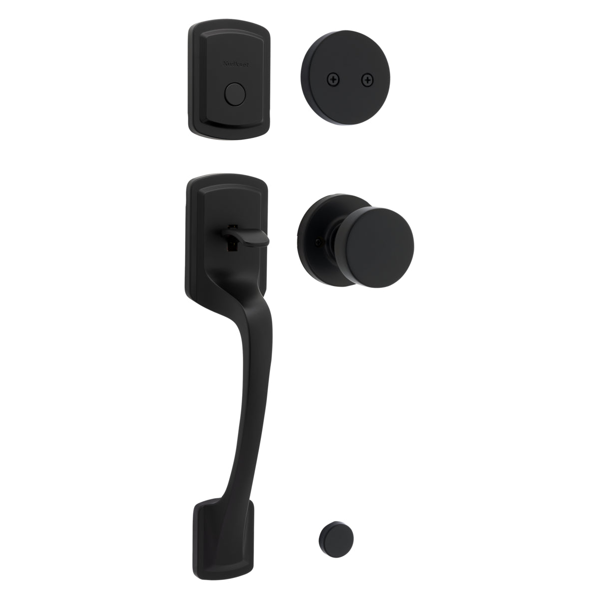 Kwikset 819PGHPSKRDT-514 Dummy Prague Exterior Handleset with Pismo Knob with Round Rose Trim Matte Black Finish