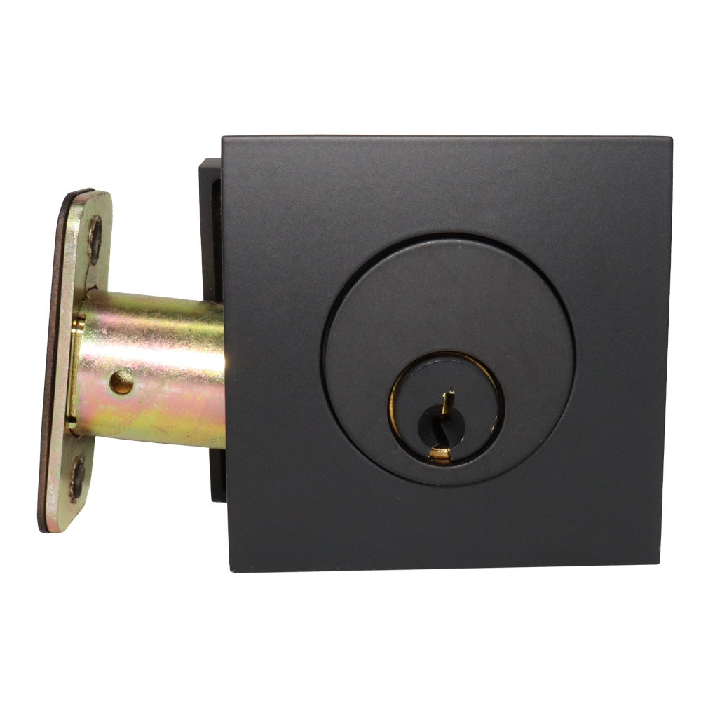 Emtek 8469US19.RLS Square Single Cylinder Deadbolt for 1-3/4" Door with Radius Latch Strike Flat Black Finish