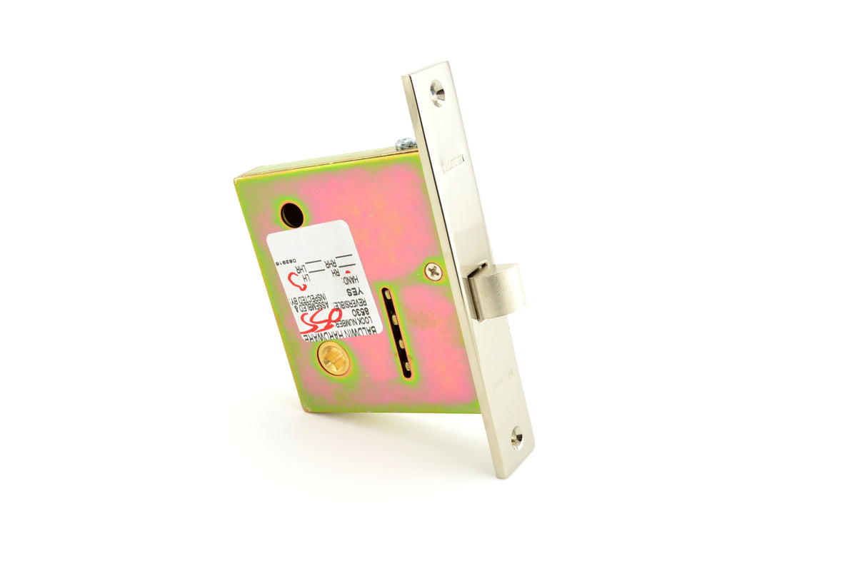 Baldwin 8530055R Right Hand Interior Passage Knob x Knob 2-1/2" Backset Mortise Lock Body Lifetime Bright Nickel Finish