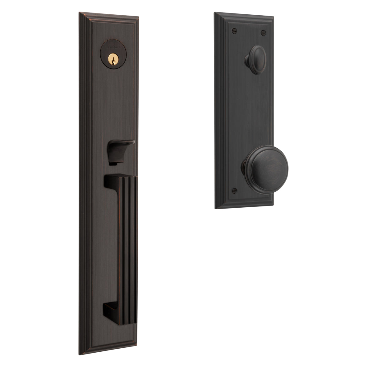 Baldwin 85342112ENTR Tremont Full Escutcheon Emergency Egress Single Cylinder Tubular Handleset with 5069 Knob Venetian Bronze Finish