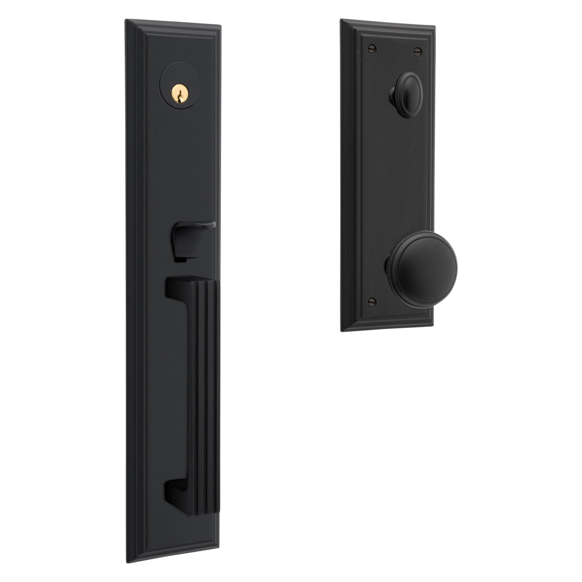 Baldwin 85342190ENTR Tremont Full Escutcheon Emergency Egress Single Cylinder Tubular Handleset with 5069 Knob Satin Black Finish