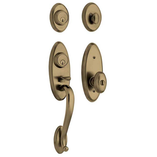 Baldwin 853450502ENT Landon Two Point Single Cylinder Tubular Handleset Antique Brass Finish