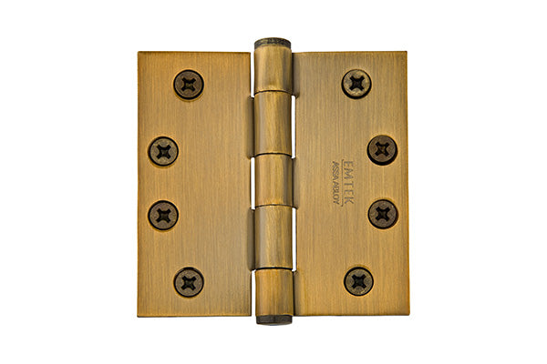 Emtek 91014US7 Pair of 4" x 4" Square Steel Residential Duty Hinges French Antique Brass Finish