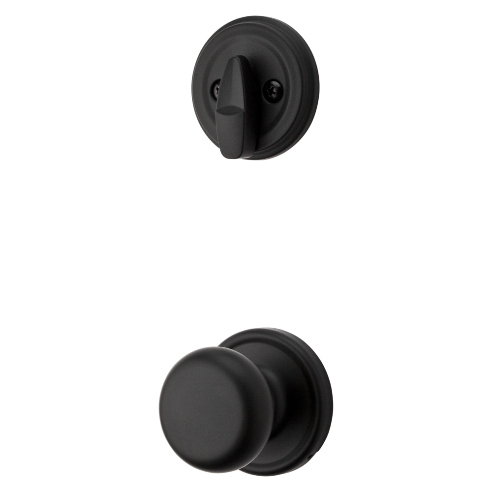 Kwikset 966H-514.UNIV Hancock Knob Interior Single Cylinder Handleset Trim for Both 800 and 687 Series Handlesets Matte Black Finish