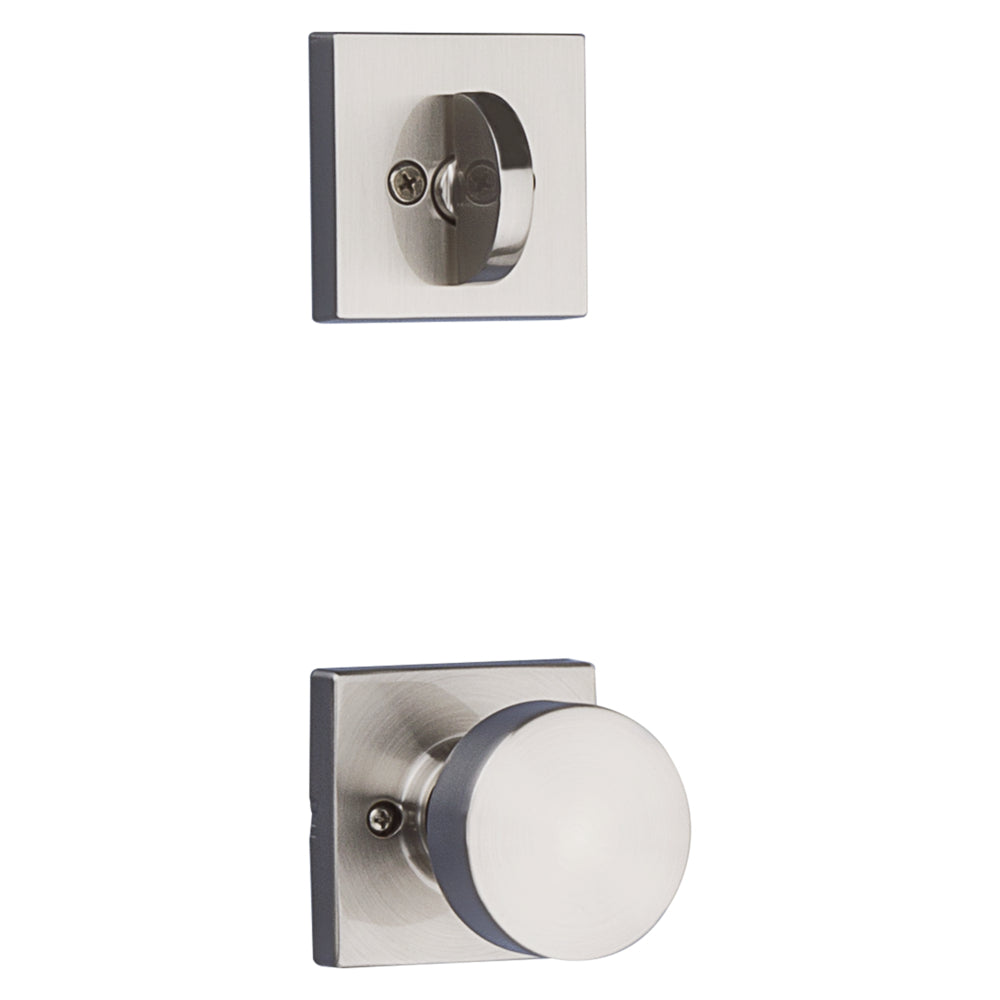 Kwikset 966PSKSQT-15.UNIV Pismo Knob with Square Rose Interior Single Cylinder Handleset Trim for Both 800 and 687 Series Handlesets Satin Nickel Finish